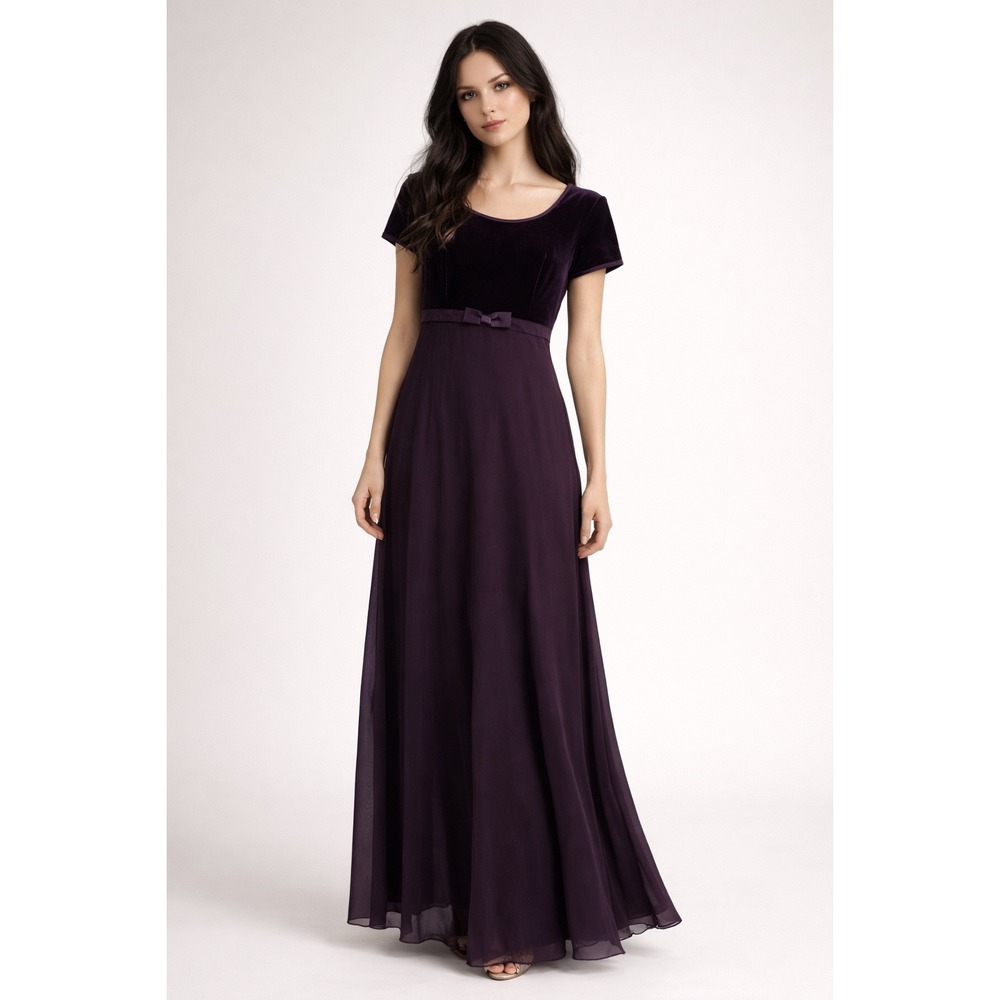 Be Smart Vintage 90s Purple Velvet Empire Maxi Dress 5/6 Whimsigoth Vamp Grunge‎